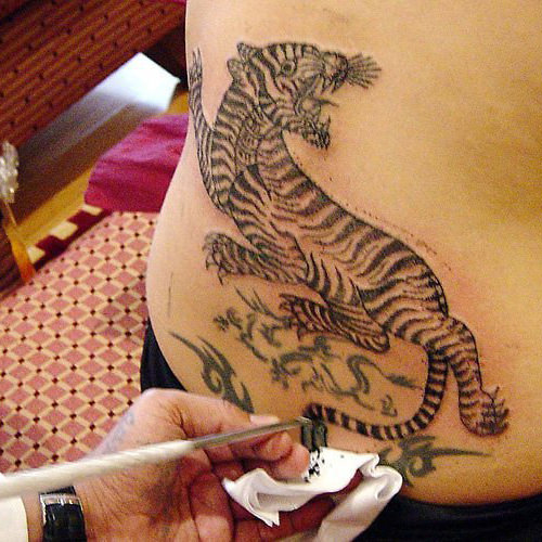 3 Angelina Jolie back tiger tattoo