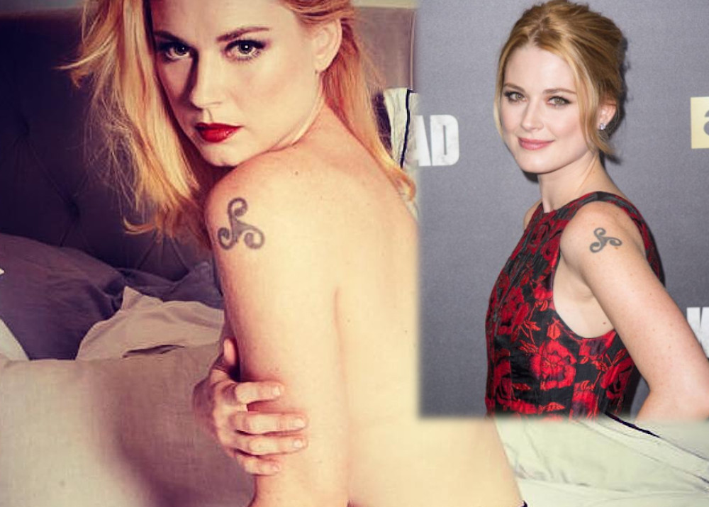 Alexandra Breckenridge shoulder swirl tattoo