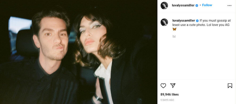 Andrew Garfield with Alyssa Miller Instagram