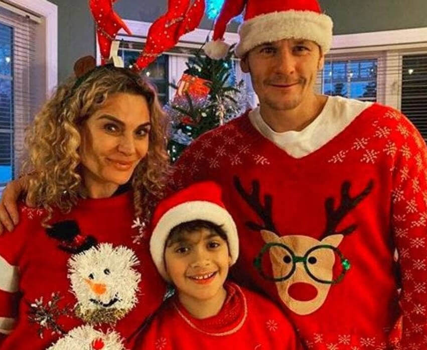 Danielle Cormack with her youngest son Te Ahi Ka and boyfriend Adam Anthony