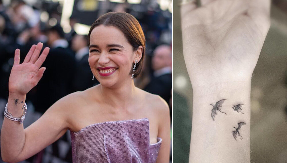 Emilia Clarke Of Game Of Thrones show with a tattoo on her wrist