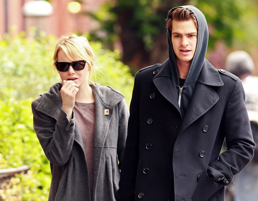 Emma Stone and ex boyfriend Andrew Garfield walking