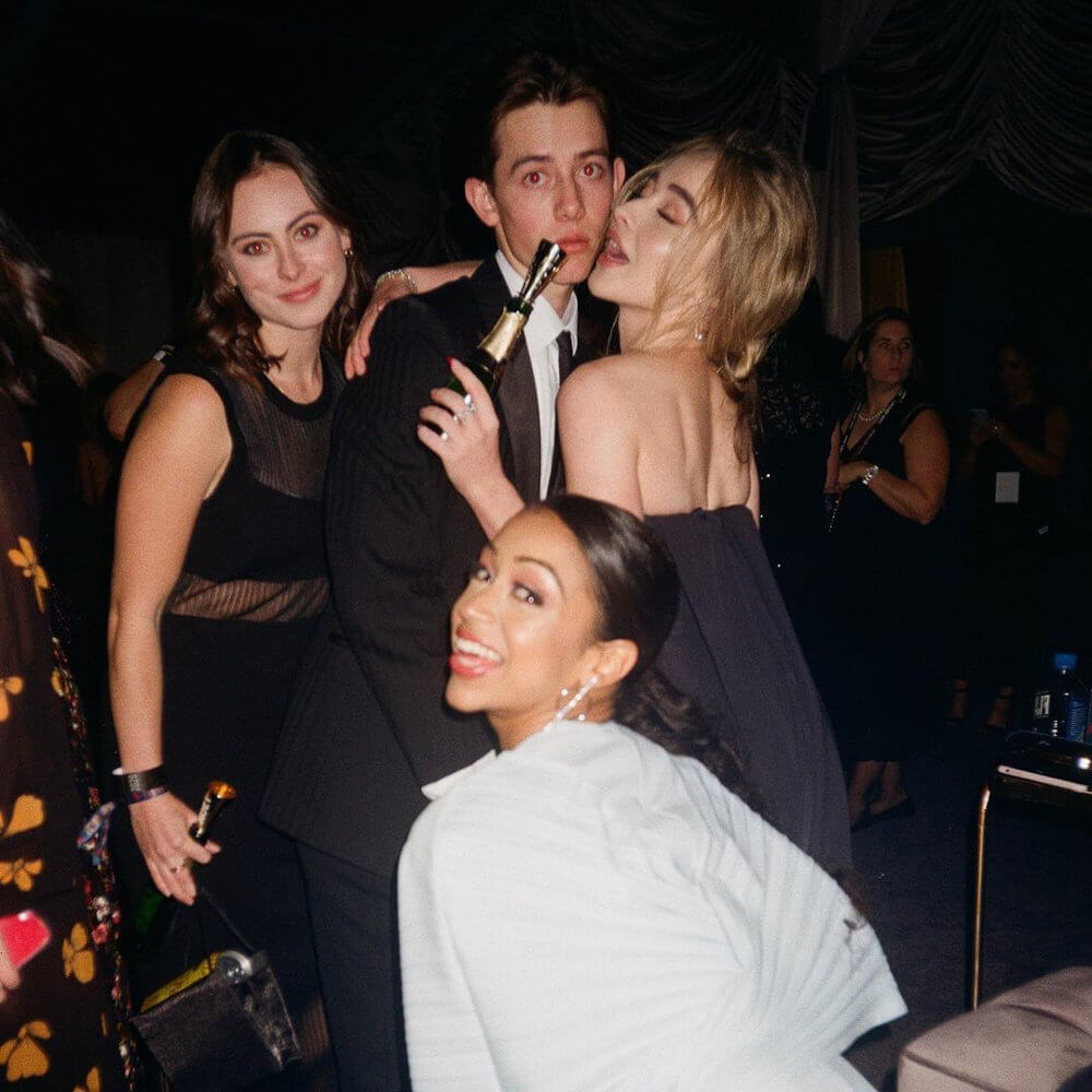 Griffin Gluck and Sabrina Carpenter globes after party