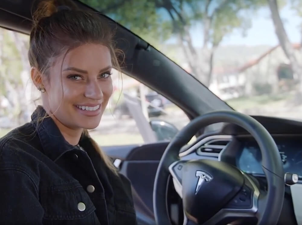 Hannah Stocking is driving Tesla model x