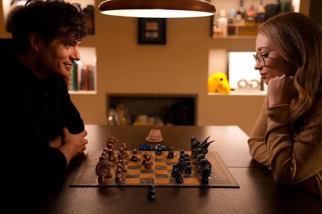 Henry Cavill with current girlfriend Natalie Viscuso Chess playing chess