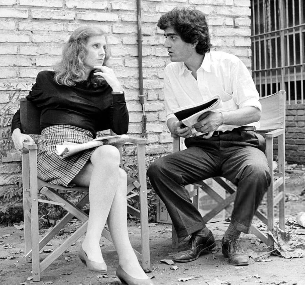 Isabelle Huppert and Ronald Chammah on the set of Milan noir 1988