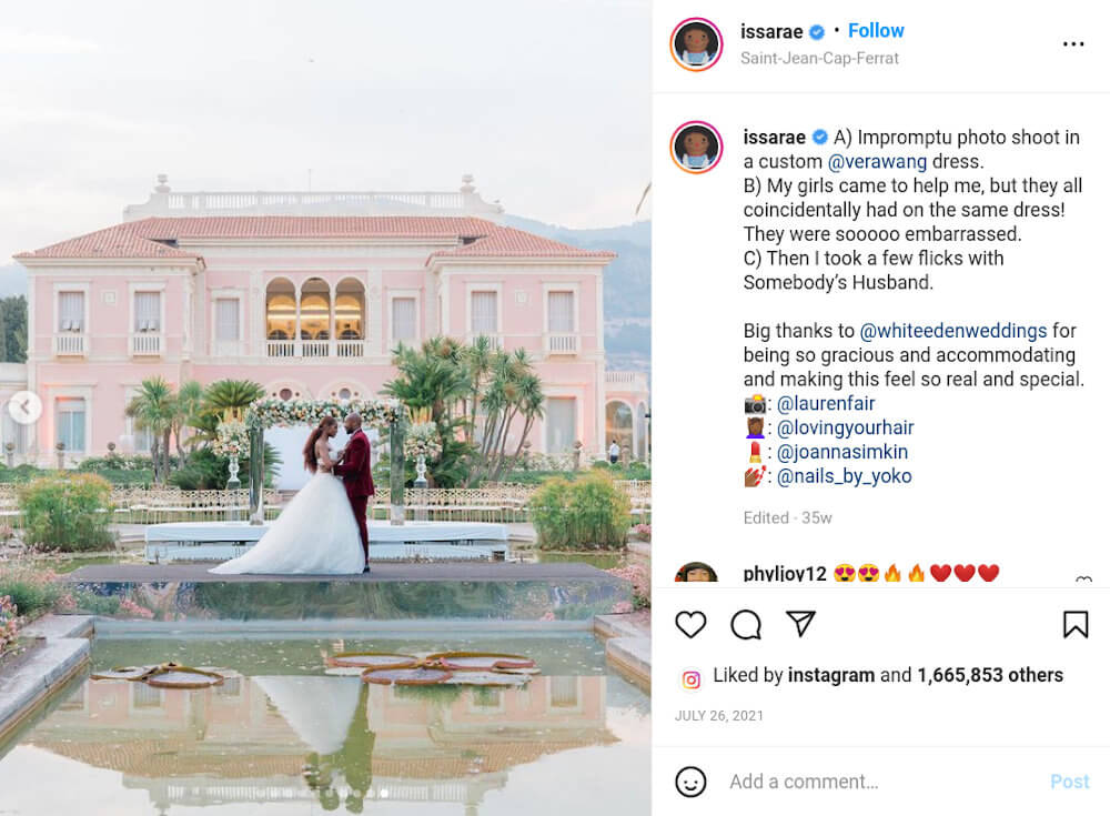 Issa Rae and Louis Diame weddings Instagram