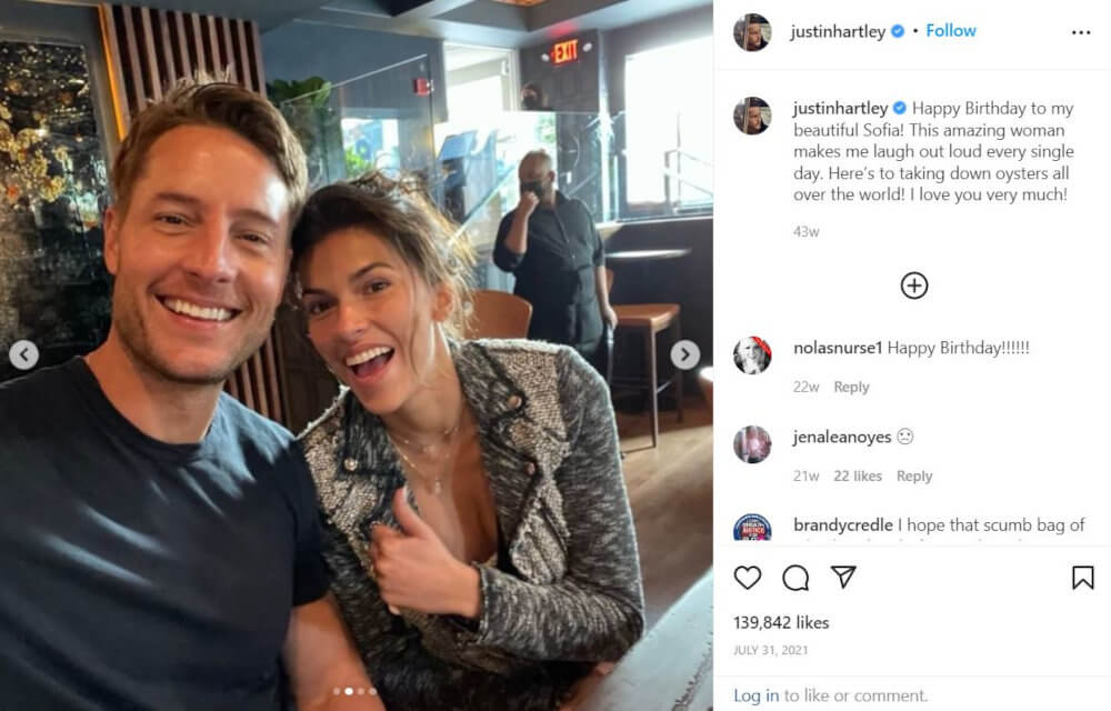 Justin Hartley and Sofia Pernas Instagram photos