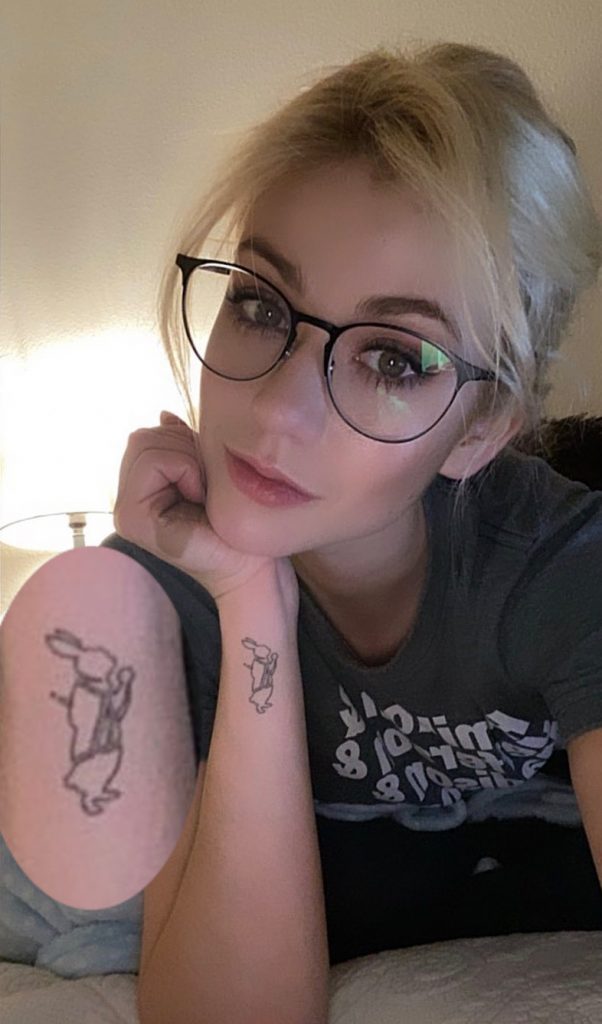 Katherine McNamara white Rabbit Tattoo