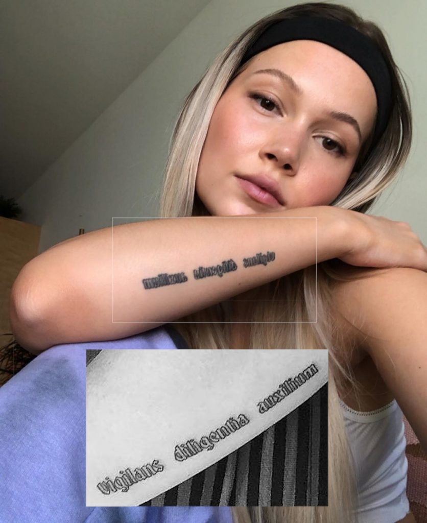 Kelli Berglund Latin Phrase Tattoo