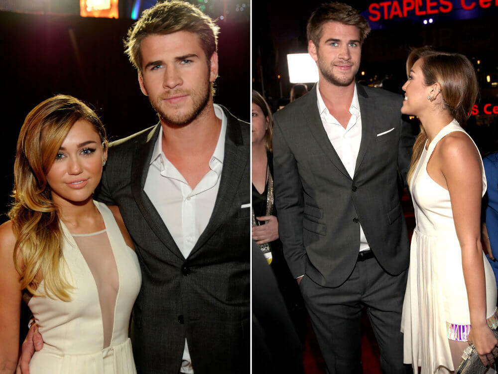 Liam Hemsworth with Miley Cyrus attending people choice awards