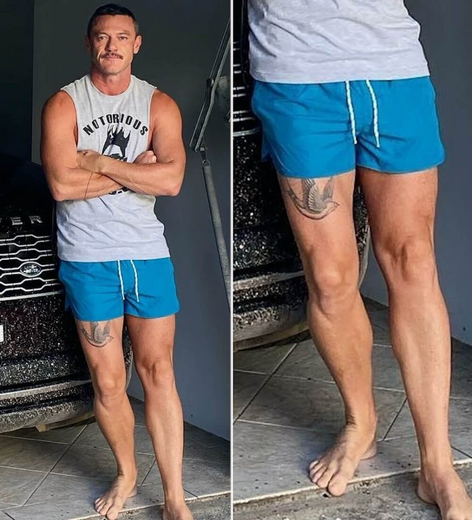 Luke Evans New bird tattoo on his upper thigh