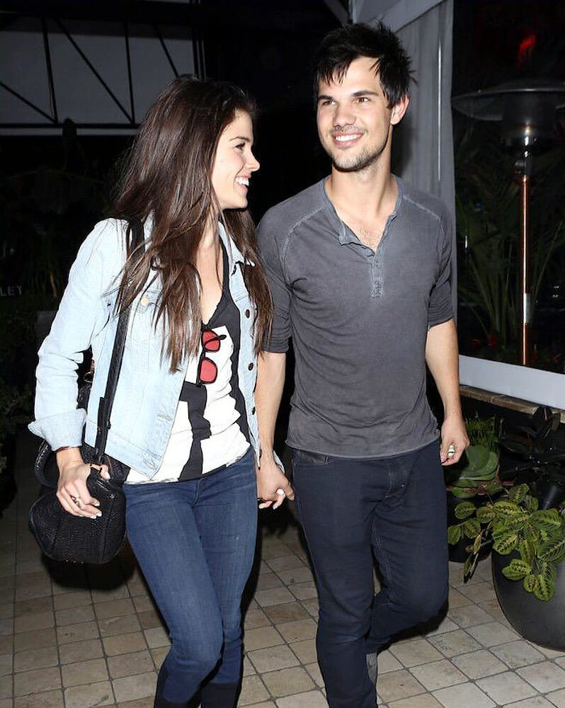 Marie Avgeropoulos (left) and her boyfriend Taylor Lautner (right)