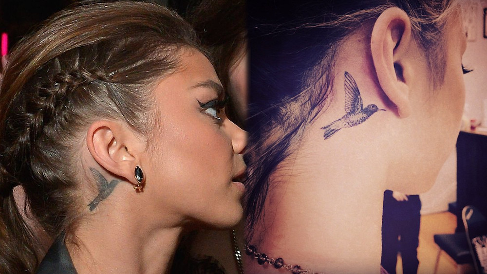 Sarah Hyland Humming Bird Tattoo Behind Her Right Ear