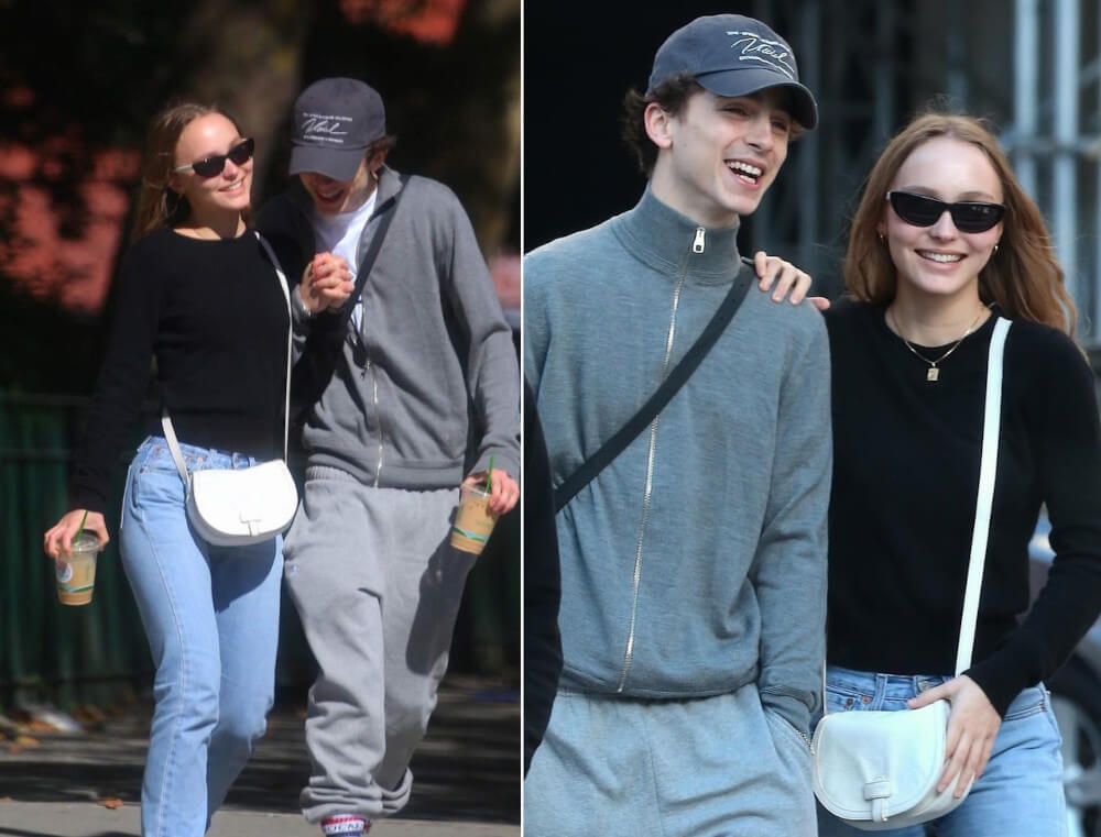 Timothee Chalamet and Lily-Rose Depp walking on the NY streets